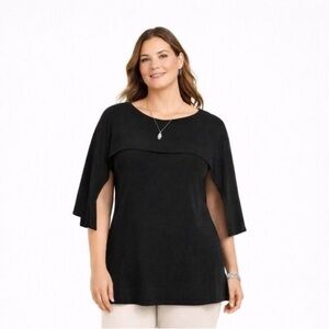 NWT Chico’s Travelers Classic Capelet Tunic Top Size 12-14 Black Stretchy